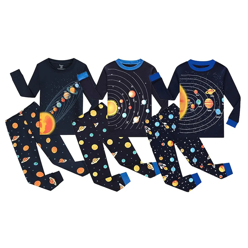 Little Hand Kids Pajama Set Planet Universe Theme Long Sleeve Two Piece Sleepwear Cotton Home Outfit for Boys Clothes 2to7 years