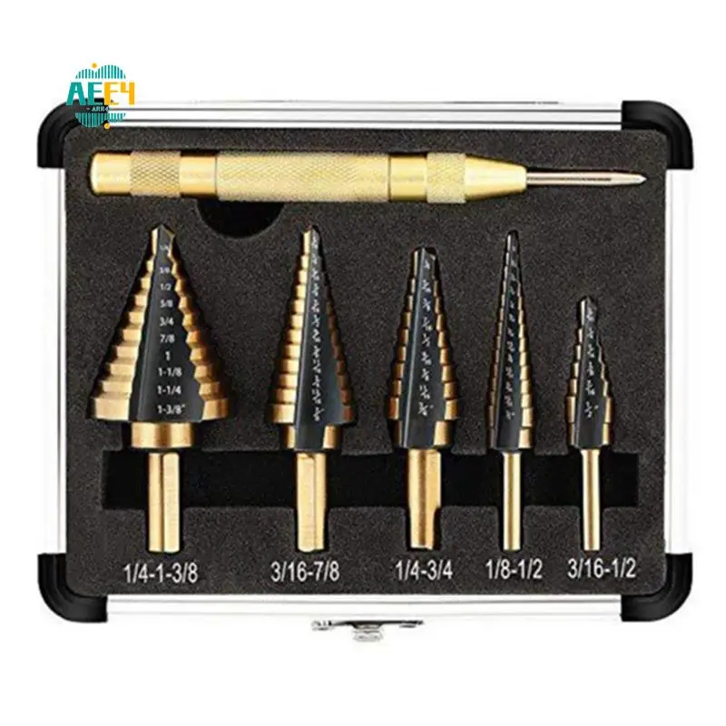 

AEE4-6Pc Integrated Stepped Drill Set Multifunctional Stepped Drilling Straight Groove High-Speed Steel Drill Reamer