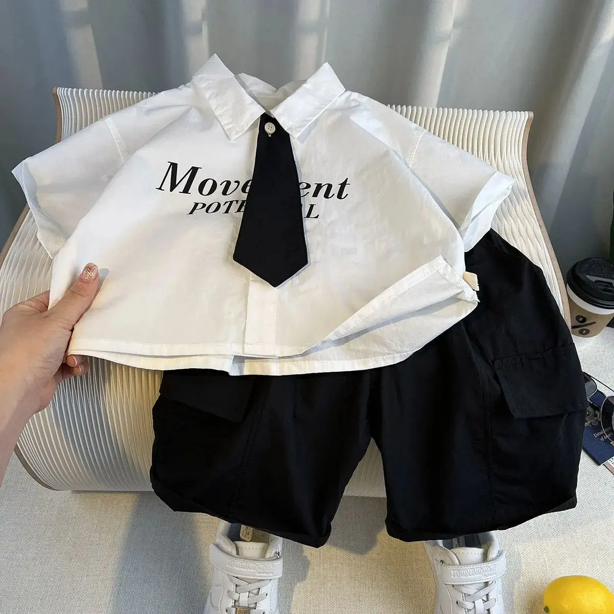 

Kids Boys Summer Fashion Outfit Short Sleeved Pure Cotton Shirt And Pants 2-Piece Set Children's Clothing