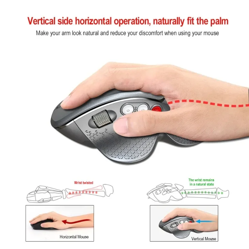 T2 2.4G Wireless vertical mouse side roller Ergonomic Office Gaming Mouse Prevention Mouse hand effectively protects hand joints