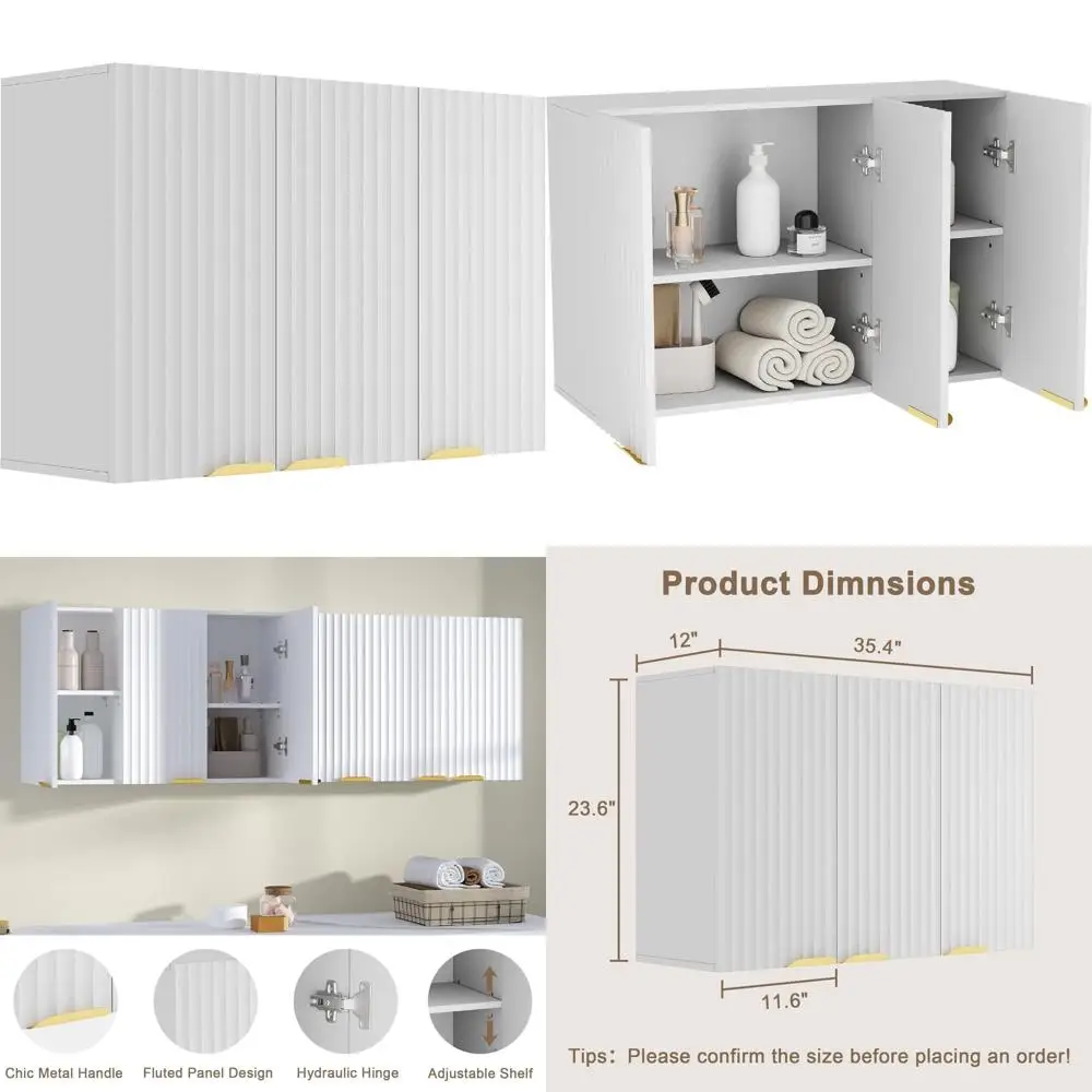 

3-Door Fluted Bathroom Wall Cabinet with Adjustable Shelf for Kitchen and Bath Storage
