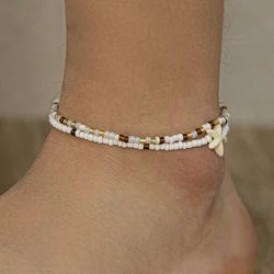 PuRui 2 pcs Sets Beaded Anklets For Women White Acrylic Starfish Ankle Chain Girls Csaual Accessories New In For Beach Party