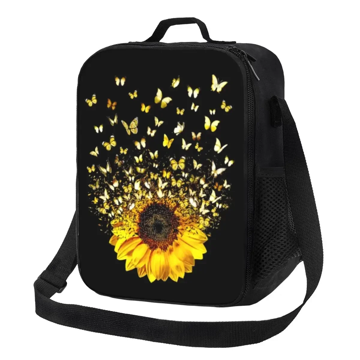 

Butterfly Sunflower Flying Gift Insulated Lunch Bag for Women Flower Cooler Thermal Lunch Tote Kids School Children