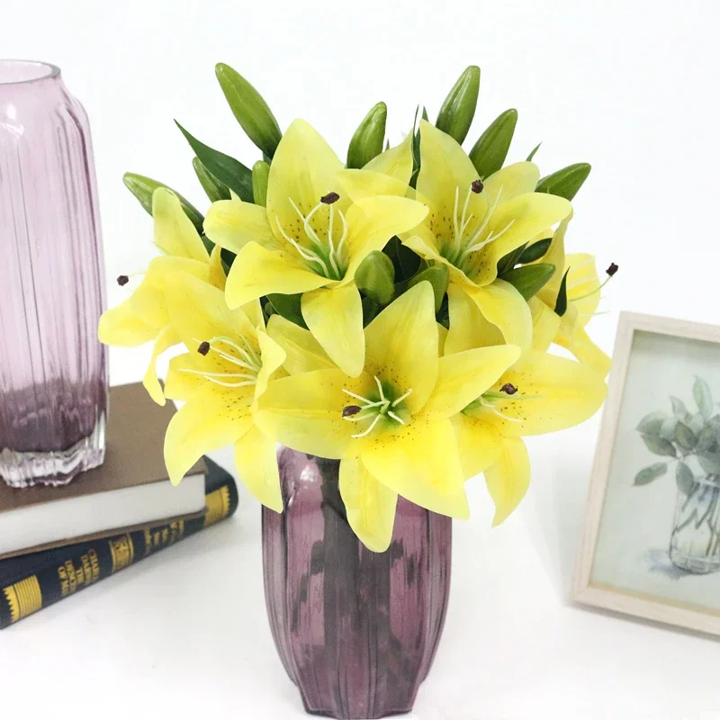 

Artificial Flowers, Faux Flowers, Fake Flowers - 3 Heads 37cm Real Touch Lily Flowers for Wedding Bridal Bouquets Hair net Combs