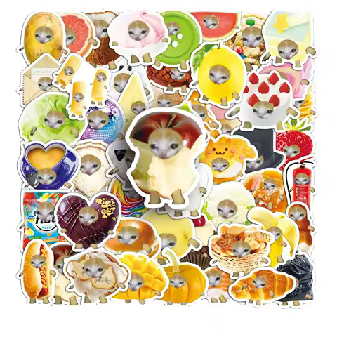 50Pcs Funny Food Cat Meme Waterproof Graffiti Stickers Aesthetic Decorative Decal Laptop Phone Fridge Scrapbooking Stickers