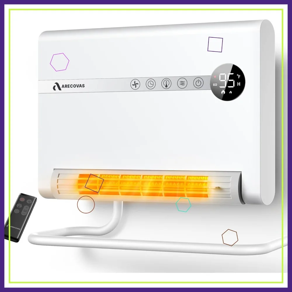 

1500W PTC Fast Heating Wall Heater, 30° Oscillation, Thermostat, 24H Timer, Remote Control for Bedroom Office