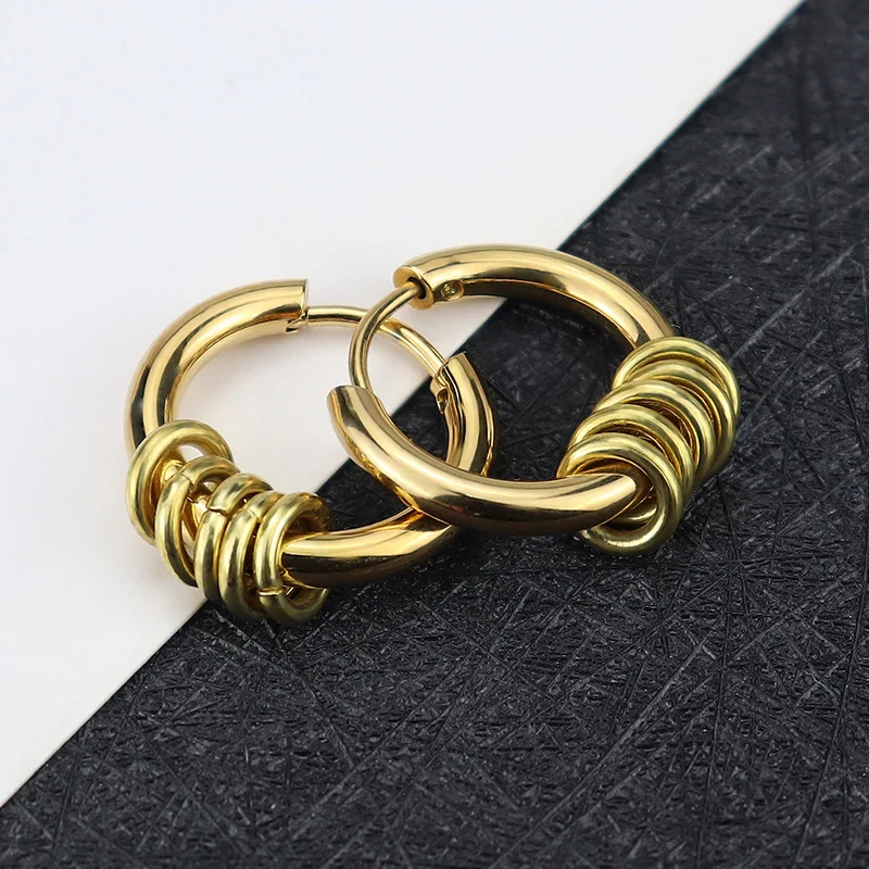 Vergoldete Schwarze Kleine Creolen aus Edelstahl Personalisierter Titanstahl-Schmuck Einfaches Modisches Accessoire – Detail 1