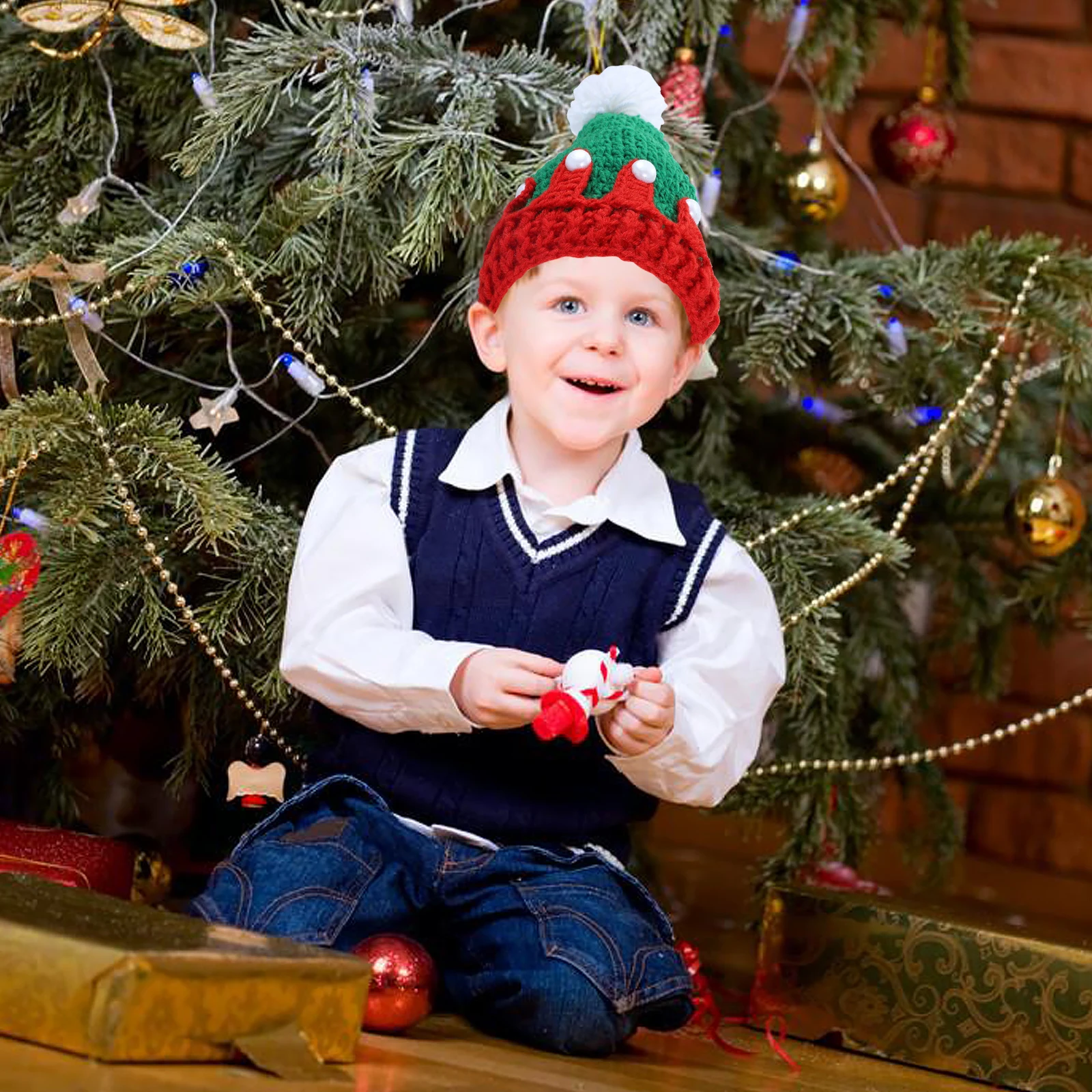 

1pc Christmas Knitted For Adult Warm Wool Christmas Caps Winter Festival Headdress Headdress Holiday Festival Party Hat