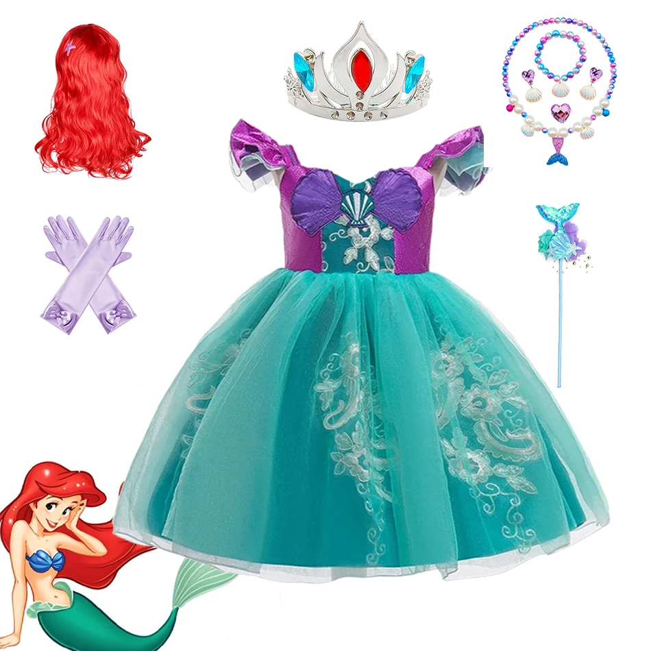 

Girls Mermaid Theme Party Costume Kids Green Sleeveless Tulle Dress Summer Ariel Princess Role Playing Outfit 2-10Yrs