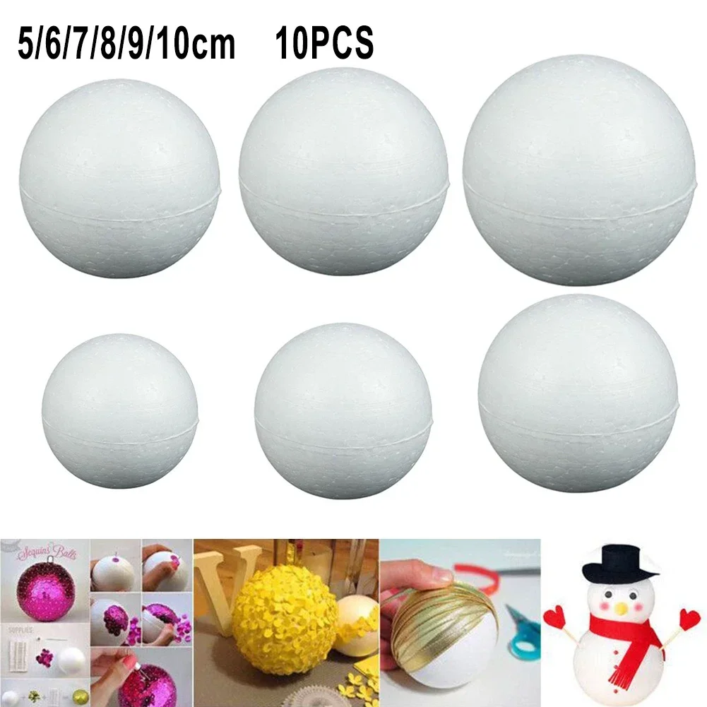 10pcs Solid Foam Ball Polystyrene Balls 50mm-100mm  Round DIY Accessory Handmade For Party Celebration Christmas Decoration