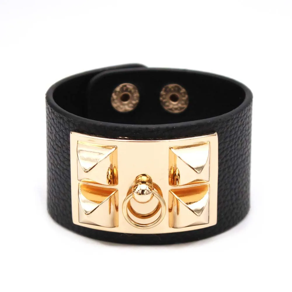 

2025 New Luxury Punk Leather Bracelet Women Round Multicolor Wrap Bracelet Jewelry Shiny Metal Widen Accessory