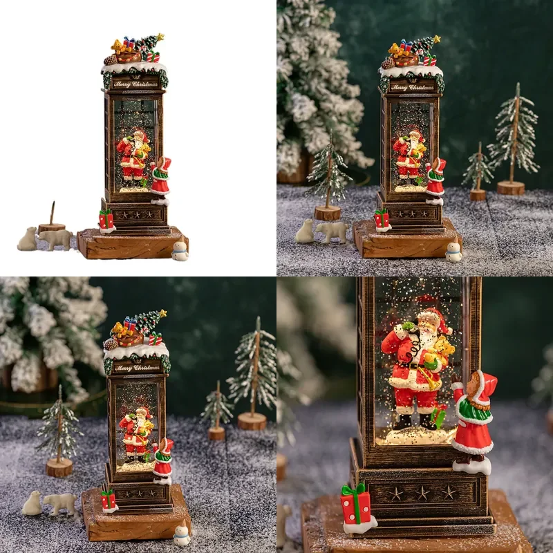 for Christmas Cross Border Wholesale Phone Booth Old Man Retro Handicrafts Music Box Snow Crystal Ball Snowflake Ball Gift