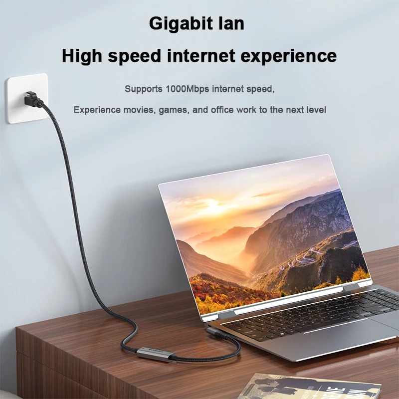 1000MBps Type C to RJ45 Ethernet Converter Cable Directly Connected USB C Gigabit LAN Network Adapter for MacBook Pro iPhone 16