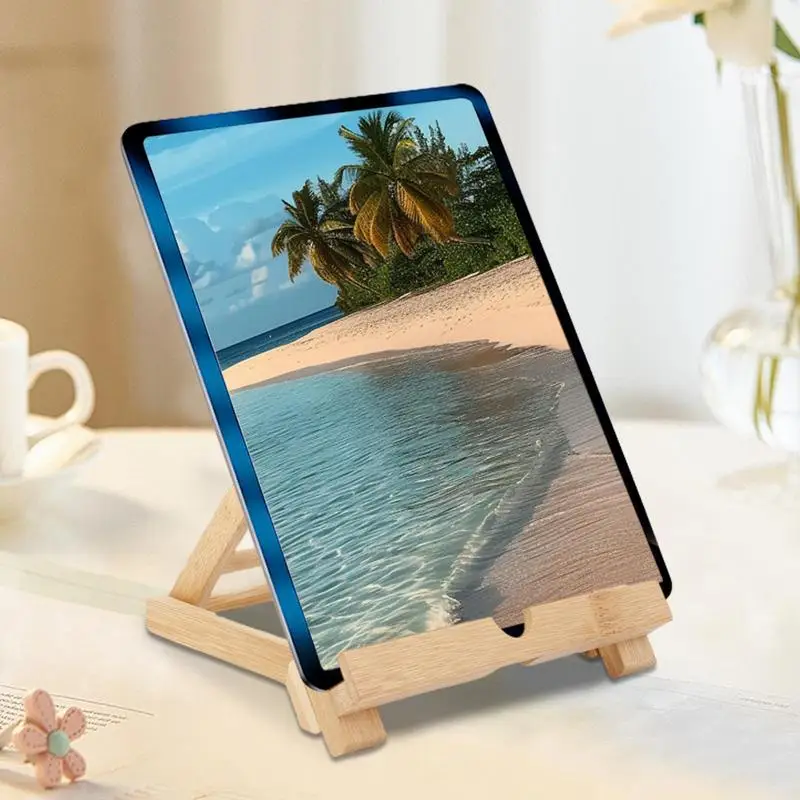 Tablet Holder For Desk Folding Wooden Book Holders Desktop Cell Phone Stand Kitchen Cookbook Stand With Charging Hole For