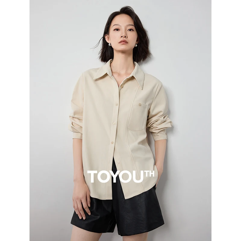 TOYUTH Women Blouse Shirt 2024 Autumn New Corduroy Vintage Turn Down Collar Long Sleeve Working Wear Shirt Tops