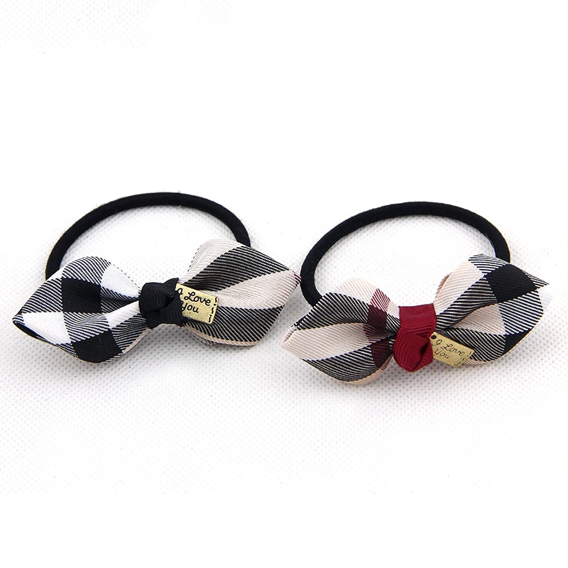 Fashion Plaid leather band hair circle butterfly knot hair rope tie hair rope women\'s headdress Hairpin Hair Accessories