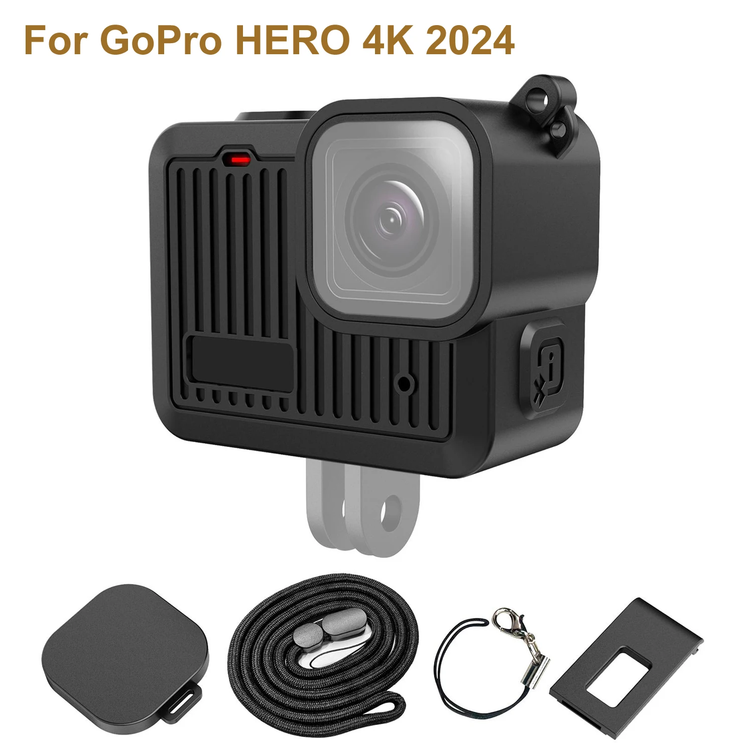 PULUZ for GoPro HERO 4K 2024 Camera Silicone Protective Case with Side Interface Cover & Wrist Strap & Lens Cap Accessories