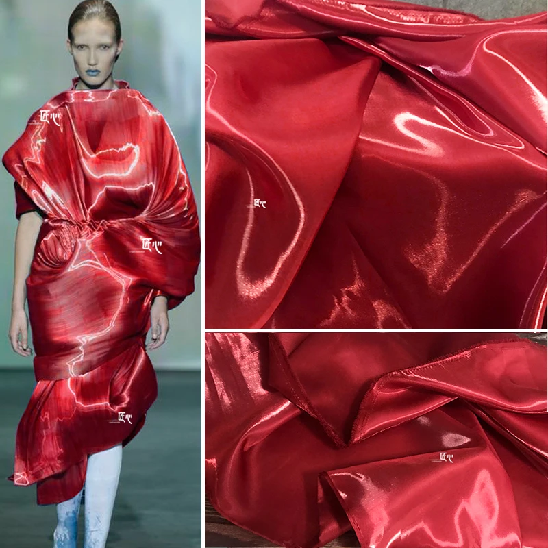 

Reflective/super Bright Crystal Black/reflective Silk Satin Fabric Down Jacket Suit Trench Coat Designer Fabric
