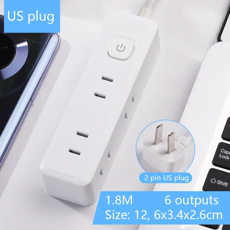 2 Pin US Plug Power Strip with 6 Outlets Mini Portable 1.8M Extension Cable Multi Mini Plug Electrical Socket Child Protection