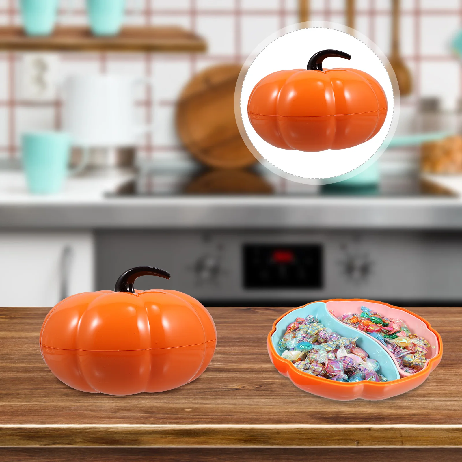 

1Pcs Pumpkin Shaped Orange Plastic Candy Storage Box Multi-Function Snack Holder Candy Plate Fruit Plate Fruit Tray