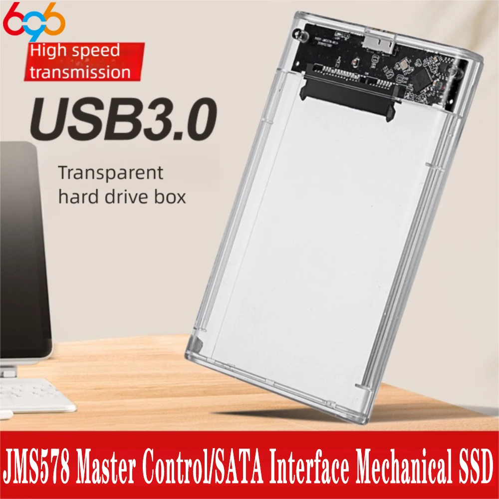 Gabinete de disco rígido transparente usb3.0 interface sata ssd mecânico universal gabinete de disco rígido de 2.5 polegadas para armazenamento móvel