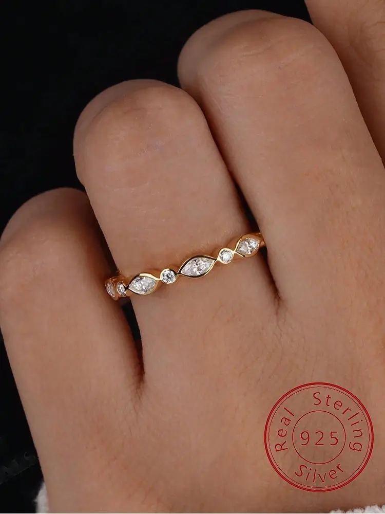 925 Sterling Silber Mode Einfache Marquise Runde Zirkon Ring Für Frauen, Verlobung, Hochzeit Luxus Hohe Qualität Edlen Schmuck