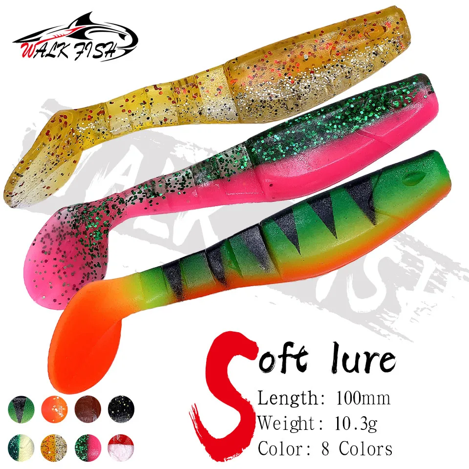 WALK FISH 3PCS 10cm/10.3g T Tail Soft Lures Fishing Soft Baits Artificial Silicone Leurre Double Color Shad Wobblers For Bass