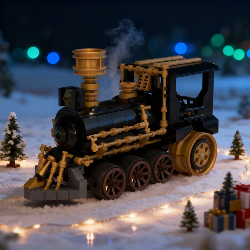 

393 детали MOC: Модель городского локомотива «Назад в прошлое», конструктор, идея для рождественского подарка, развивающая игрушка для детей