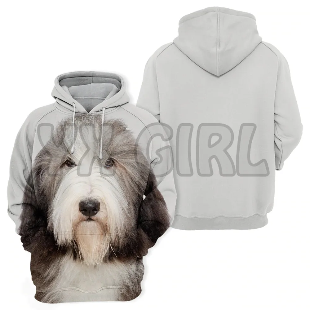 Animais cães barbudo collie cão olhando para cima 3d impresso hoodies unisex pullovers engraçado cão hoodie casual rua agasalho