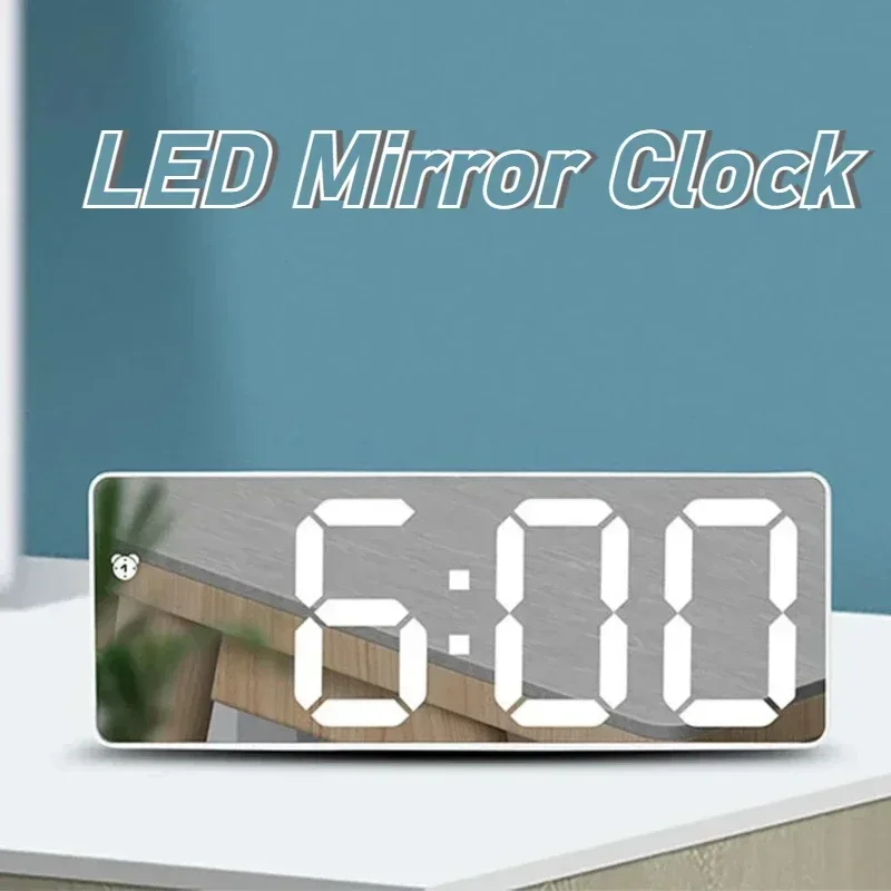 LED Mirror Alarm Clock.Time Date Temperature Display.Alarm Clock Voice Control Snooze Function.Simple.fashion.desktop Decoration