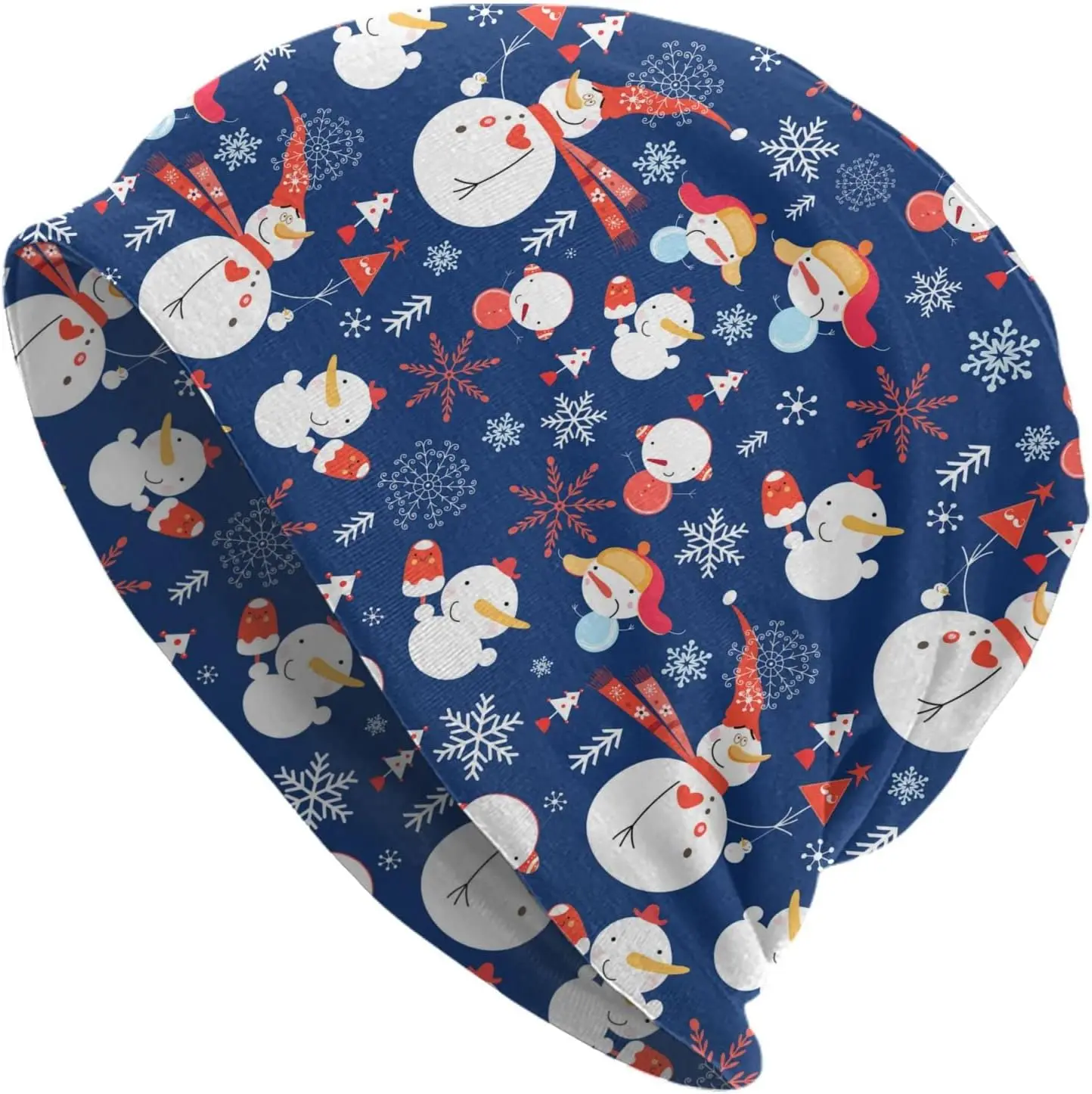 LAIPUTER Christmas Cute Snowman Beanie Standard Closed Chemo Knitted Hats Baggy Slouchy Skull Cap Cancer Headwear for Women Men