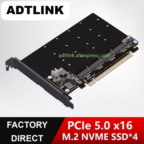 ADTLINK PCIe 5.0 x16 to Quad M.2 NVMe SSD Adapter Card Bifurcation PCIe For Quad SSD(2242, 2260, 2280, 22110) to PCIe x16 Slot