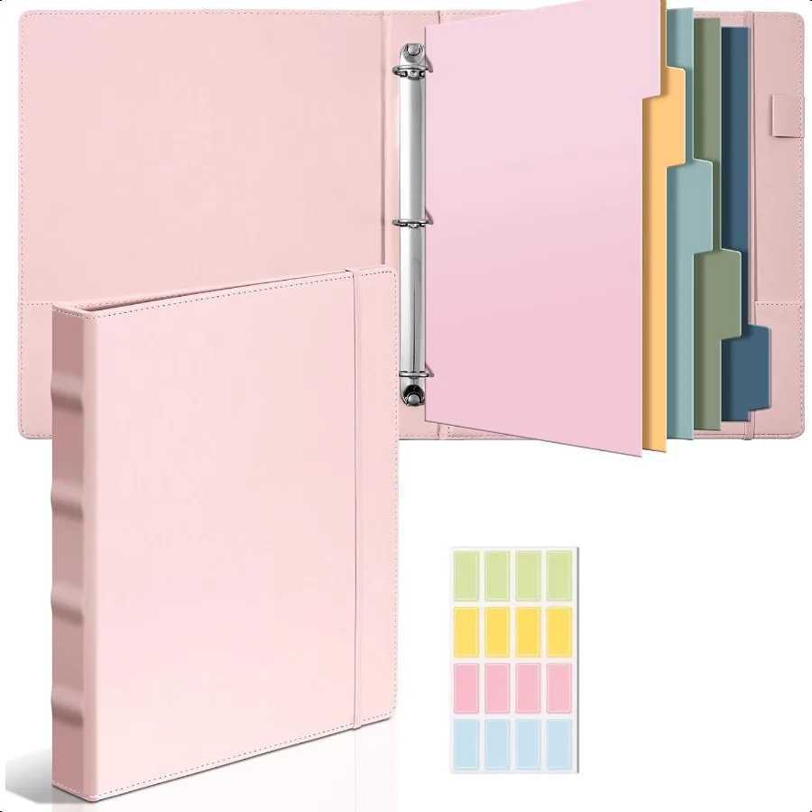 

Розовый 3-кольцевой 1-дюймовый органайзер из искусственной кожи с разделителями, подходит для бумаги размером 8,5 x 11 букв, милый вкладыш