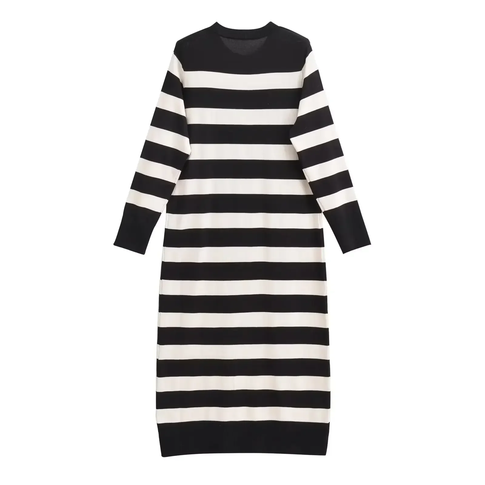 Women's Autumn 2023 New Chic Fashion Casual Striped Knit Long Dress Retro Long-sleeved Round Neck Dress Vestidos Mujer