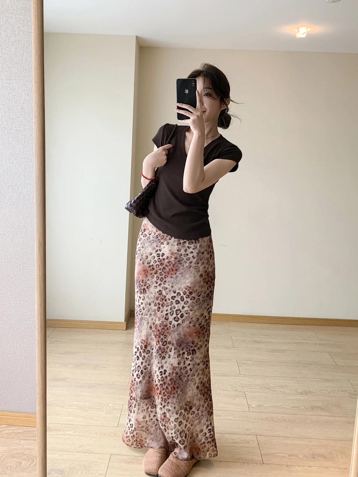 

Yuyuaa Gold Thread Silk Chiffon Leopard Print Skirt Women's Slimming Spring Summer Half-length A-line Skirt Breathable High-w...