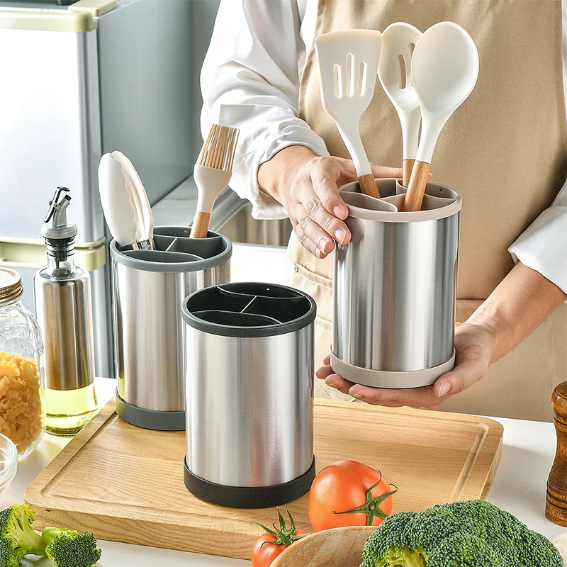 Rotatable Stainless Steel Cutlery Holder Household Tableware Drainboard Spoon Storage Kitchen Organizer Drainer Dish Drying Rack