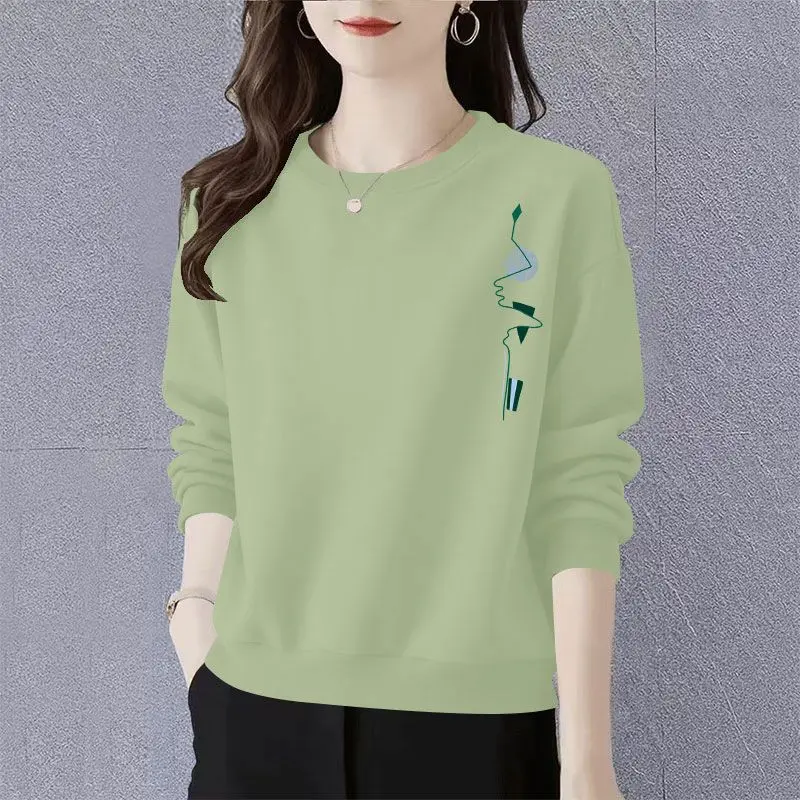 Women Korean Cotton Sweatshirt Abstract Print Long Sleeve Casual Commute Autumn Winter Top