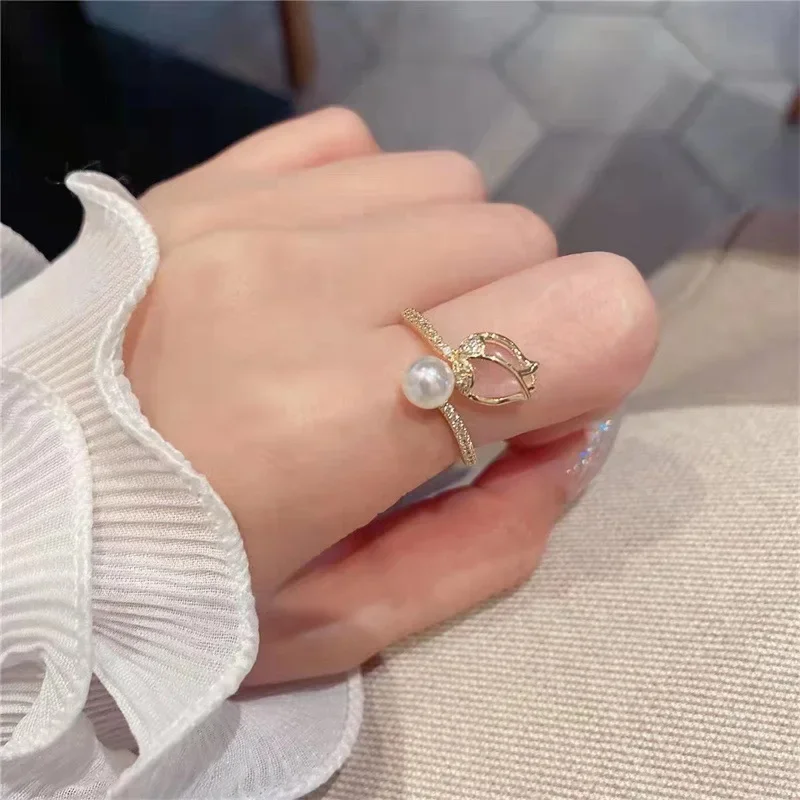 Tulip ring women\'s opening free adjustment size opal ring super fairy Japan and Korea simple jewelry
