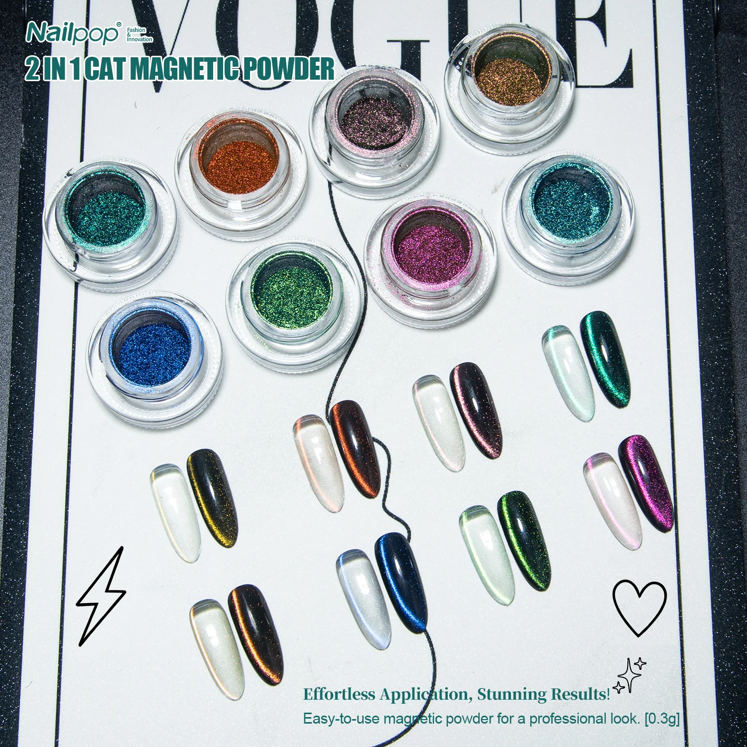 Nailpop 0.3g Moonlight Magic Mirror Powder Magnetic Cat Eye Glitter Nail Powder DIY Nail Art Decoration Chrome Nail Salon Tools
