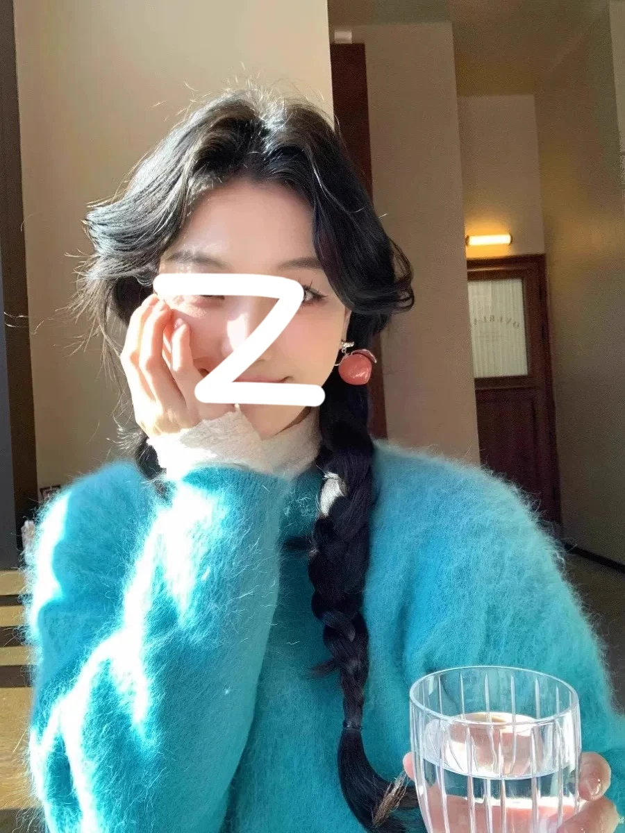 

Синий норковый бархатный зимний вязаный свитер большого размера, женский мягкий пушистый пуловер с круглым вырезом, теплое пальто