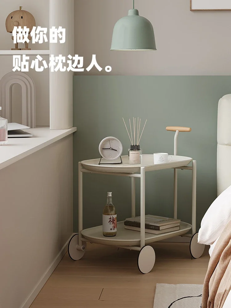 Lunar Rover Simple Bedside Table Modern Cream Wind Bedroom Movable Bedside Shelf