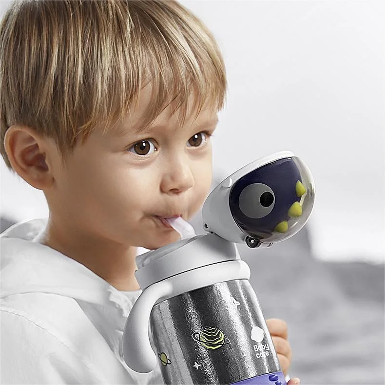 Bc Babycare 300/450ml 10.1/15.2oz Stainless Steel/Ti Cool/Hot Water Bottles Space Dinosaur Thermos Cup for 3-12Y