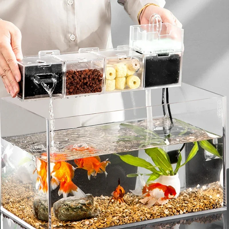 Aquarium Wall Mounted Built-in Silent Filter 3-in-1 Waterfall Fish Tank Turtle Tank Filter Box Water Circulation Water Purifier