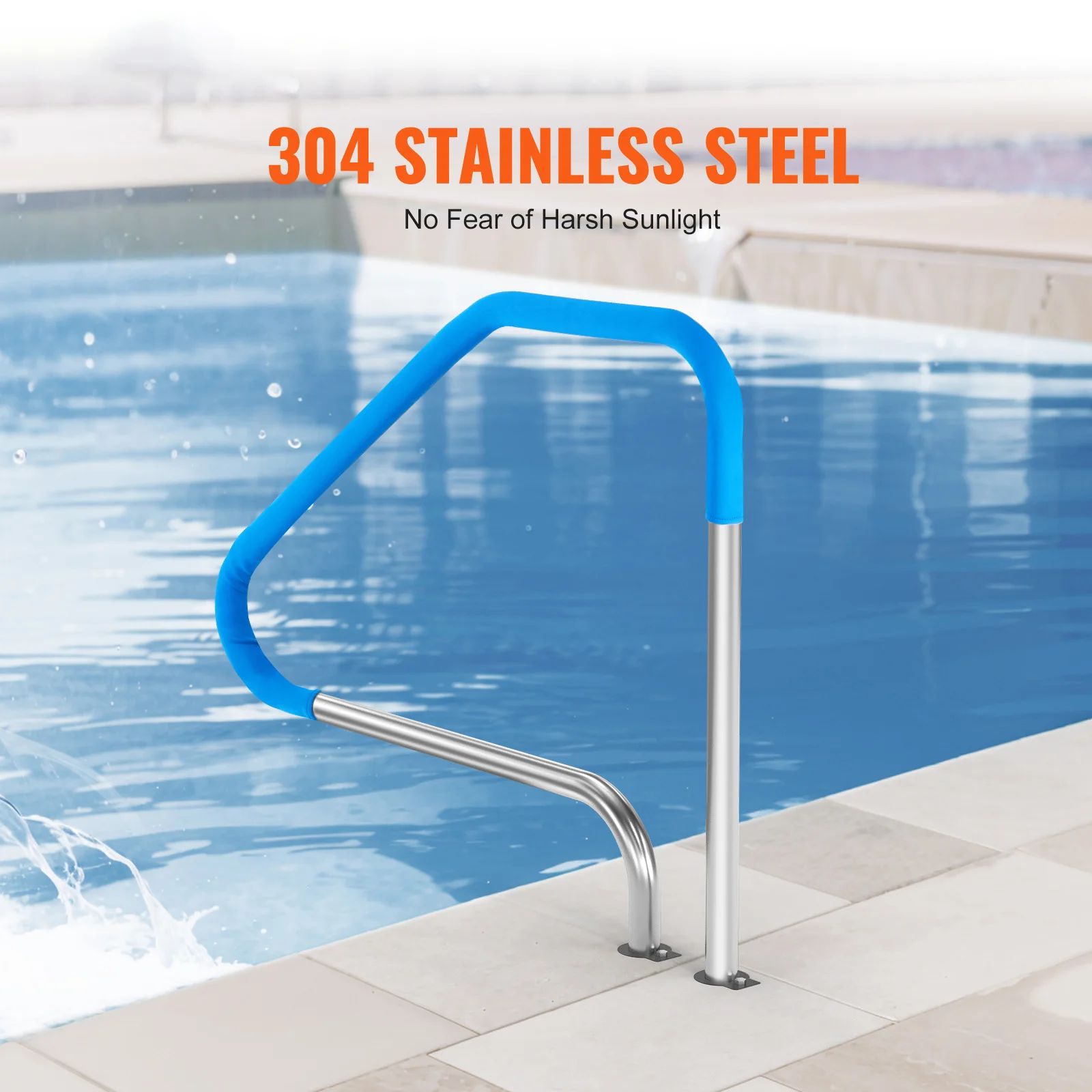 SucceBuy Pool Handrail Stainless Steel (Pre-built) for Indoor/Outdoor Pools Rust-Proof Grab Bar with Blue Grip Cover for Spas