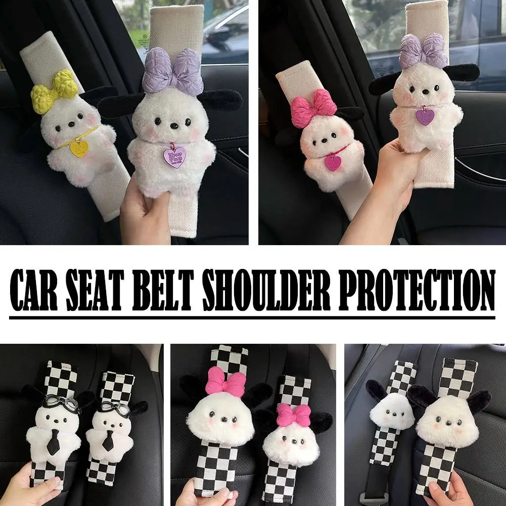 

Cartoon Pochacco Car Seat Belt Cover Anime Puppy Plush Auto Seat Belt Shoulder Protector Pad Car Interior Accessories