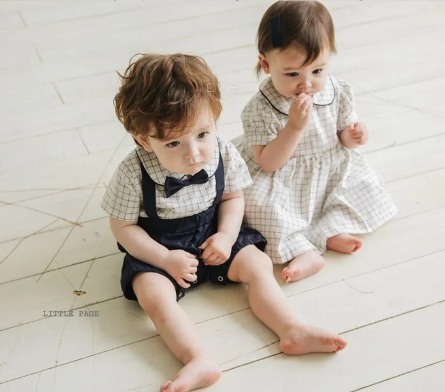 Baby Romper Brother and Sister Matching Clothes for Twins Boy and Girl Overalls Romper Newborn Onesies Toddler Girls Paid Dress