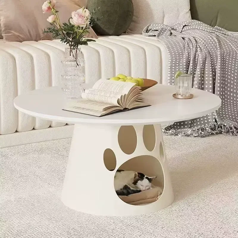for Round Coffee Table with Cat Bed Creative Storage Friendly for Small Living Rooms Homes Pet Shops