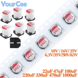 10pcs/2pcs SMD Solid-state Aluminum Electrolytic Capacitor 20% 63V/50V/35V/25V/16V/10V/6.3V 1000uF/470uF/220uF/100uF Capacitance