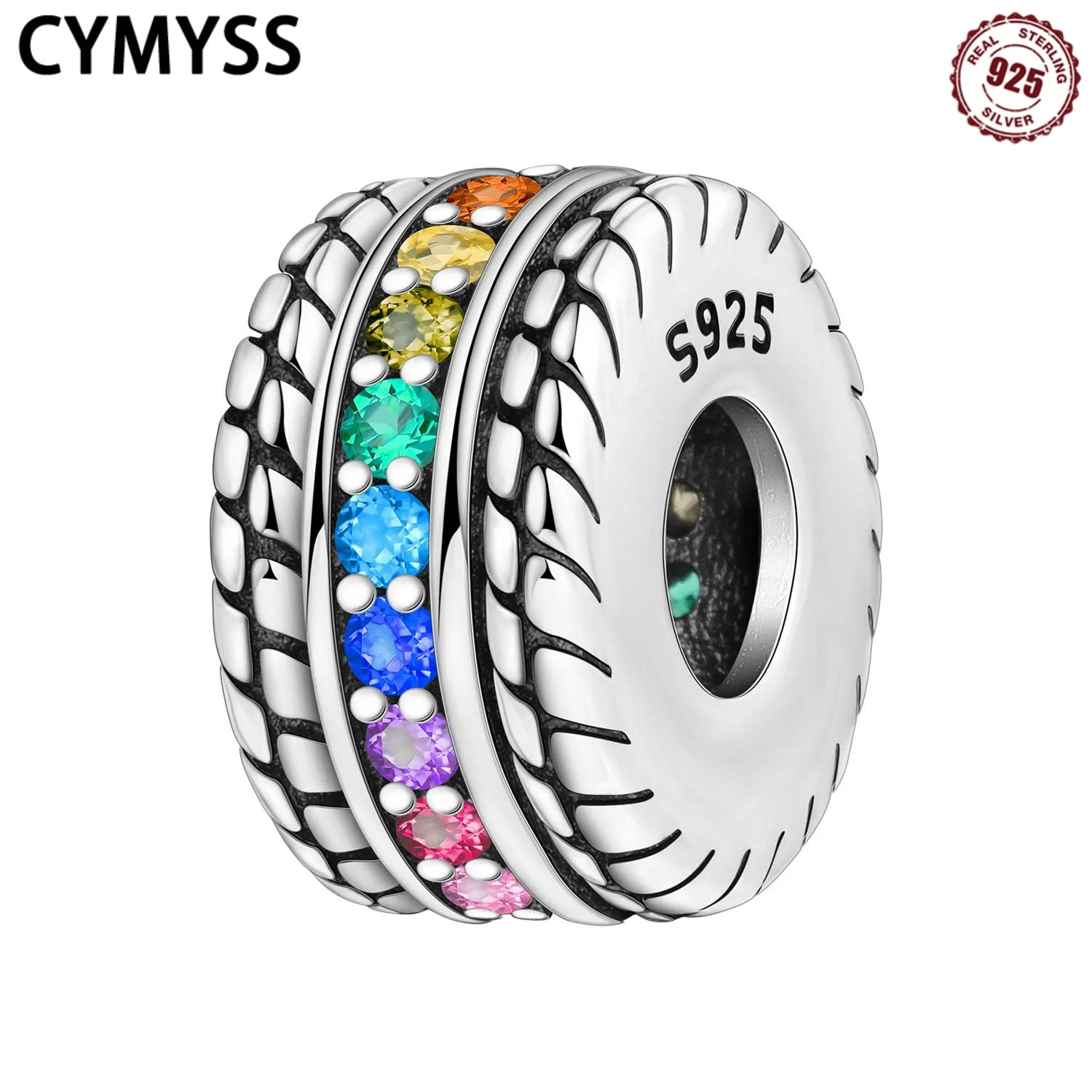 

CYMYSS 925 Sterling Silver Minimalist Pendant Beads Suitable For Bracelet Inlay Zircon Colored Pendant DIY Accessories