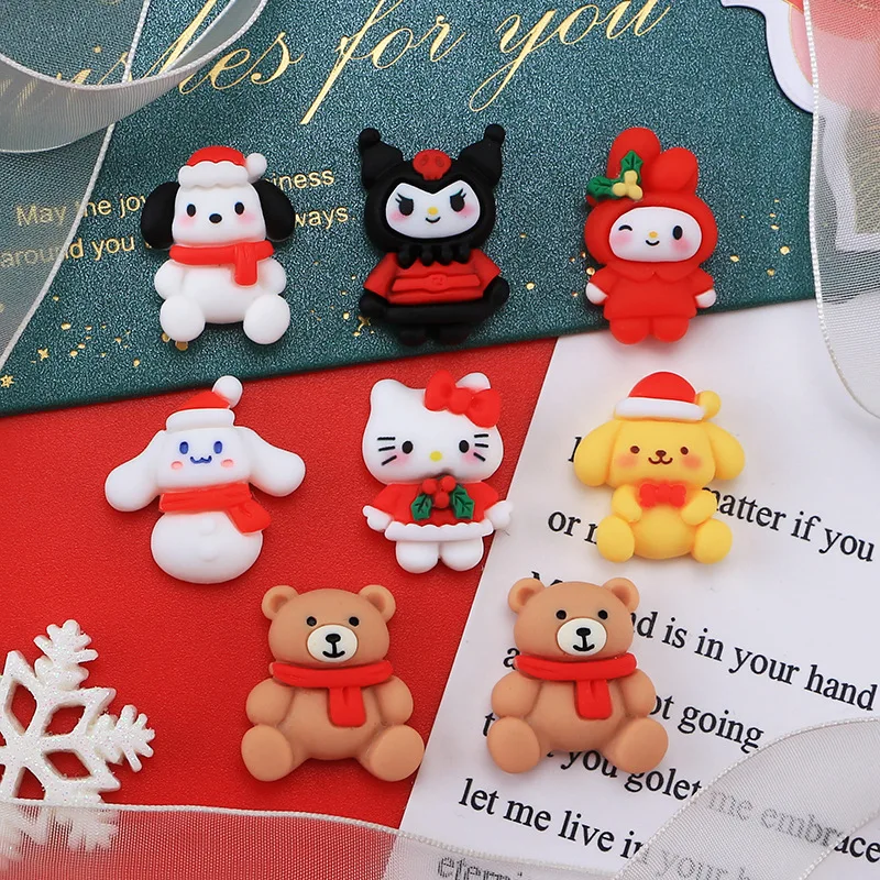 Kawaii Sanrios Christmas New Clothes Cartoon Resin Patch Cute Animal DIY Mobile Bracelet Headwear Hair Clip Resin Accessories